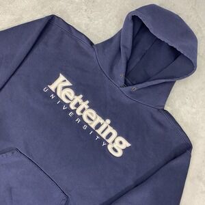Vintage Kettering University Hoodie Mens Sz XL Blue Pullover Sweatshirt Bulldogs